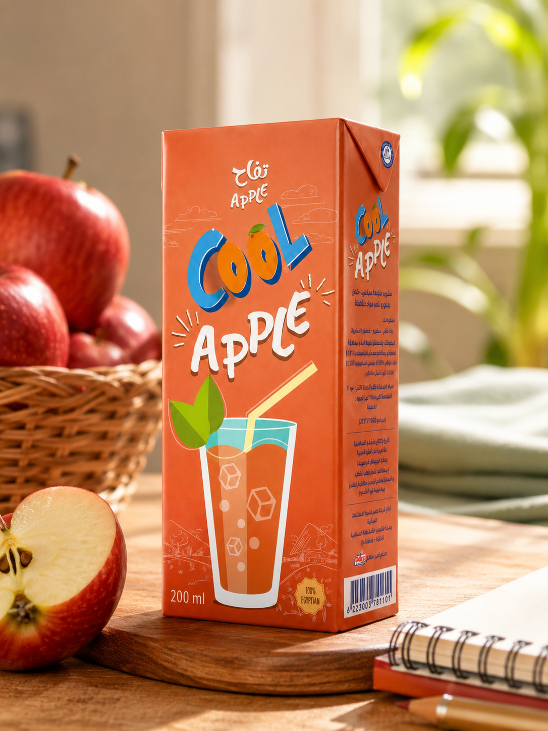 Cool apple juice packaging mockup