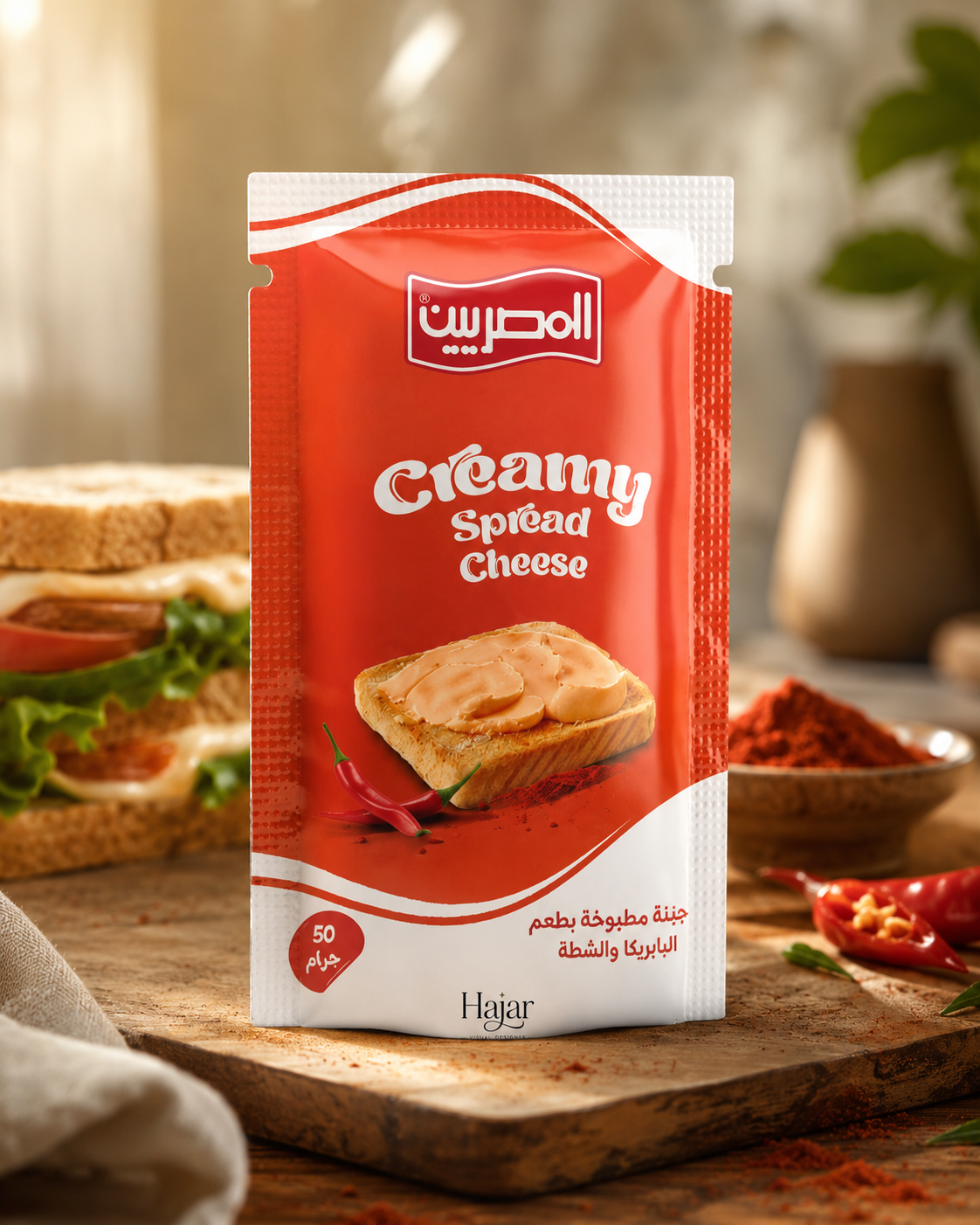 El Masryeen creamy spread cheese paprika and chili flavor packaging